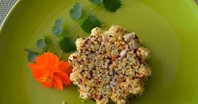 Insalata di fiori di cous-cous con curcuma e psillio
