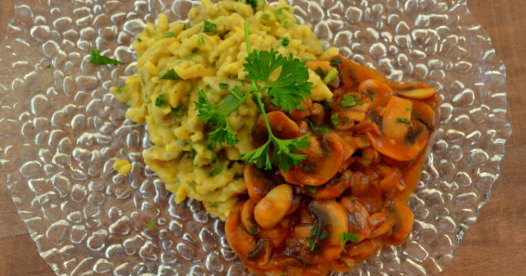 Spätzle di spinaci con salsa di asparagi – vegani