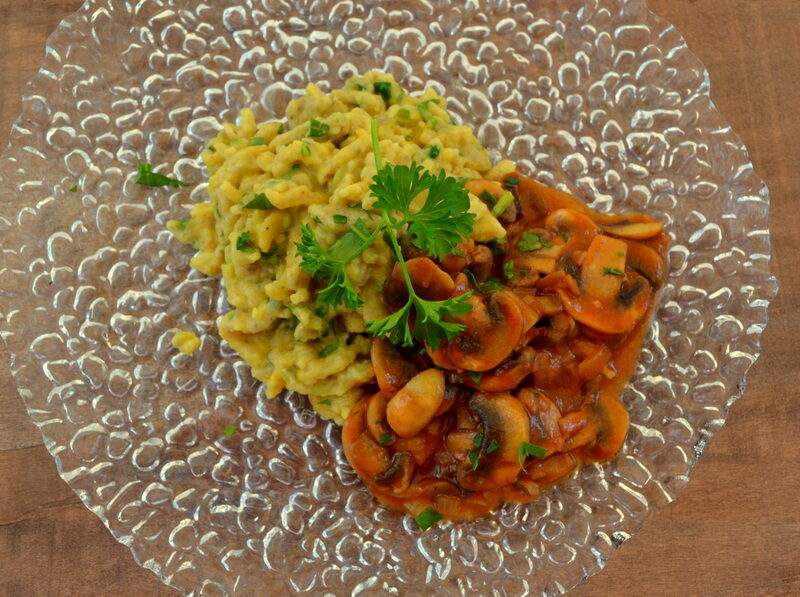 Spätzle di spinaci con salsa di asparagi – vegani